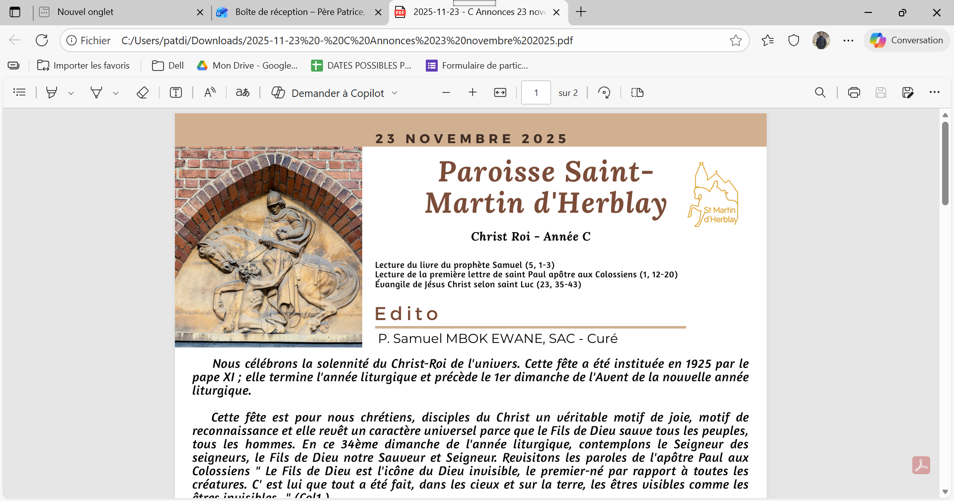 Feuillet d’annonces – 23 novembre 2025